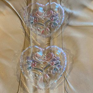 MIKASA NESTING HEART SHAPED BOWLS WITH CHRISTMAS BELLS DESIGN
